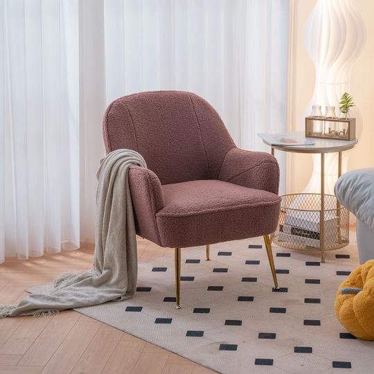 Modern Soft Teddy Fabric Ergonomics Accent Chair Living Room Chair Bedroom Chair Home Chair With Gold Legs