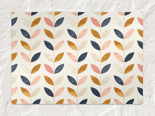 Scandinavian Leaf Chair Mat, Beige Protective Navy Splat Geometric Vinyl Floor Decorative Kids Room Rug