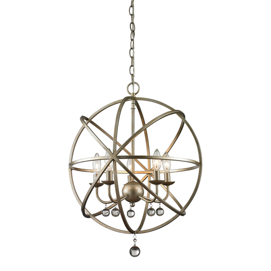 Avery Home Lighting Acadia 5-light Antique Silver/ Clear Crystal Pendant