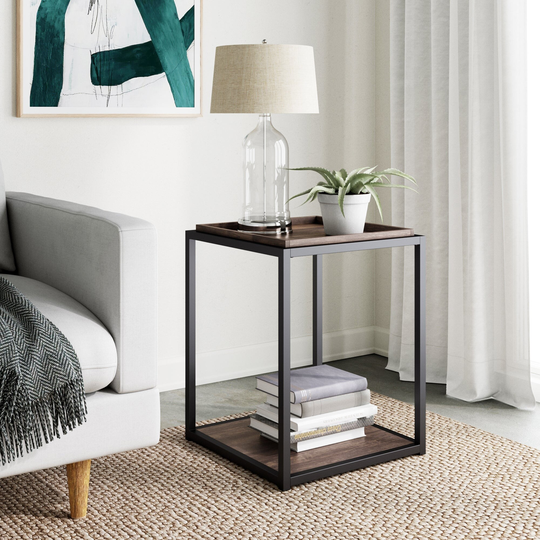 Nathan James Nash End Table with Tray Top Shelves & Metal Frame