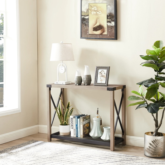 38.82" Farmhouse Entry Table, Industrial Sofa Table with 2 Tier, Console Table