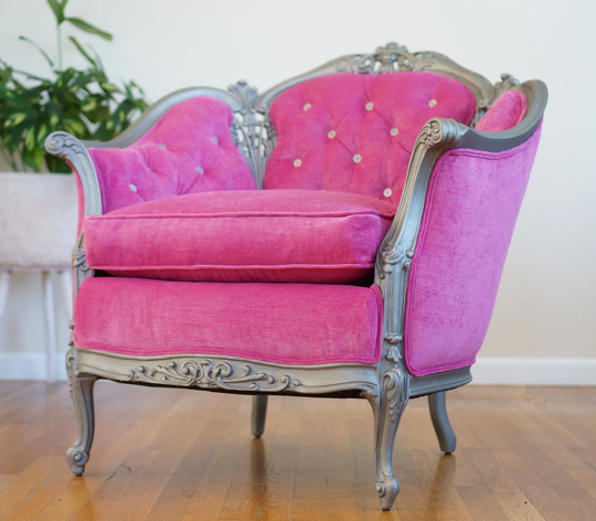 Pink Silver Tufted Victorian Chair - Sold/Custom Order Only