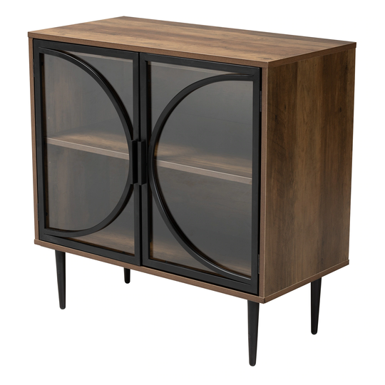 Carter Mid-Century Modern Industrial Walnut Brown Finished Wood and Black Metal 2-Door Sideboard