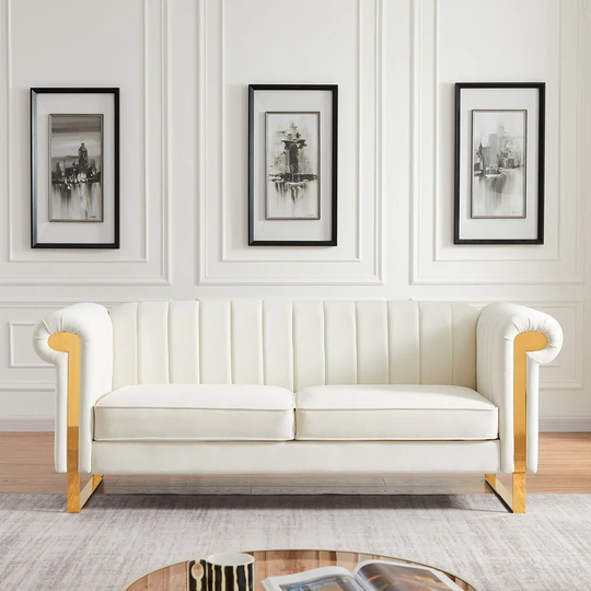Velvet Upholstered Sofa Couch with Gold Stainless Steel Arm and Legs