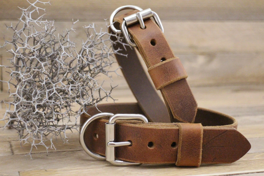 Leather Dog Collar, Free Id Tag, Dog Gift, Personalised Handmade Leather Cowboy Brown Collar