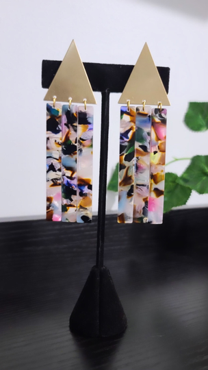 Multi Color Earrings Long Clip On Non Pierced Gold Colorful Rainbow Jewelry Dangling Acrylic Geometric Summer Valentine's Day Gift