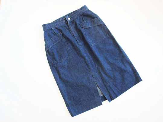 Vintage 70S High Waist Denim Pencil Skirt Blue Jean A Line Simple Minimalist Bohemian Knee Length Womens Street Style Small