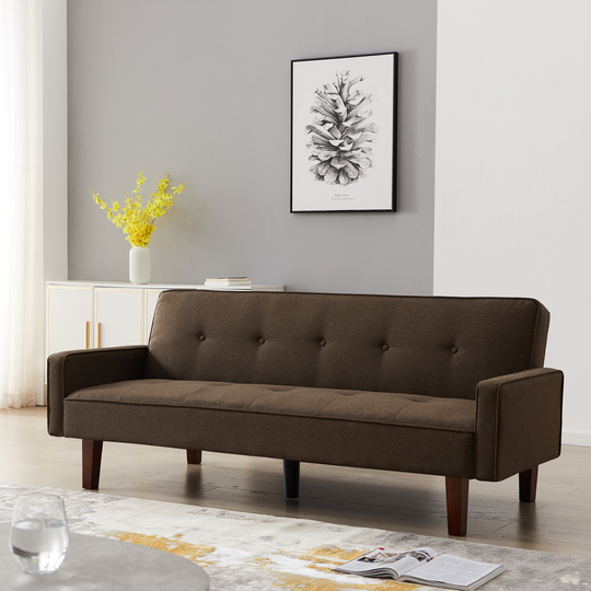 Modern Futon Sofa Bed, Convertible Folding Futon Sofa Sleeper Small Space Simple Living Room Loveseat Sofa with Wood Foot