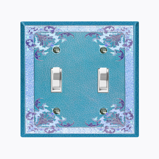 Metal Light Switch Cover, Plate, Outlet Wall Plate Home Decor, Elegant Teal Purple Floral Frame Tile Flw080