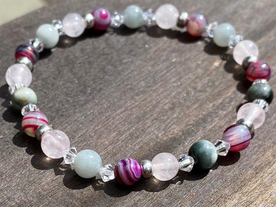 Banded Agate, Rose Quartz & Chrysoberyl Healing Stone Bracelet Or Anklet With Positive Energy