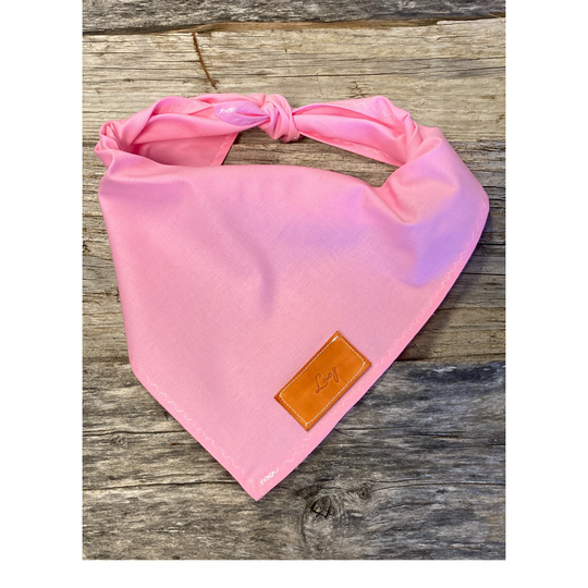 Dog Bandana, Hot Pink, Traditional Tie, Personalized Leather Name Tag Bandanna, Pet Accessories, Bandana