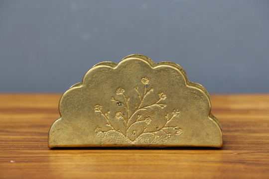 Brass Gilde Napkin Holder, Old Letter Holder With Floral Design, Massive Mesing Square Coaster & Paperweight