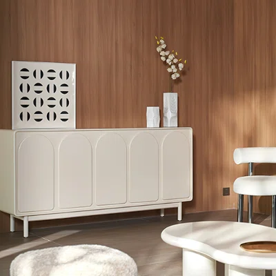 71" White Arch Sideboard Buffet With 5 Doors Carved Credenza