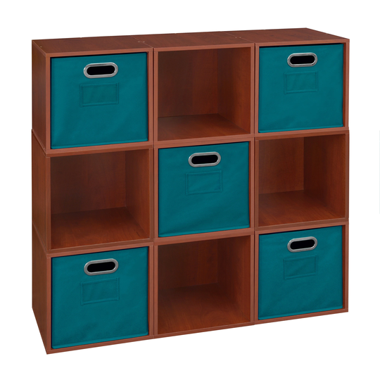 Noble Connect Storage Set - 9 Cubes and 5 Canvas Bins- Cherry/Teal