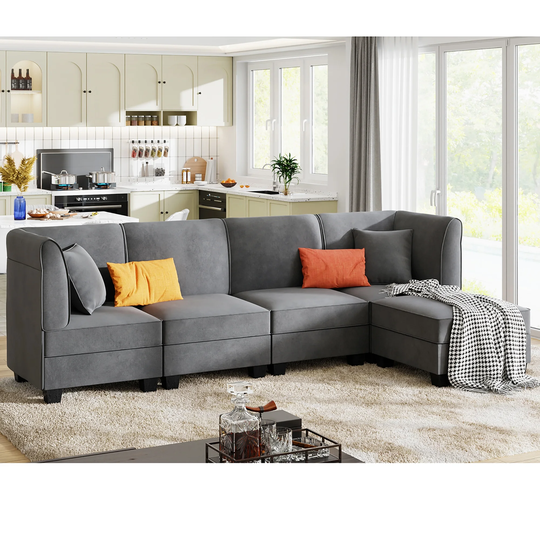 Futzca Modular Sectional Velvet L-Shaped Sofa Couch with Reversible Chaise