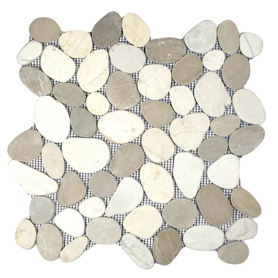 Zambezi Random Sized Natural Stone Mosaic Tile in Tan/White