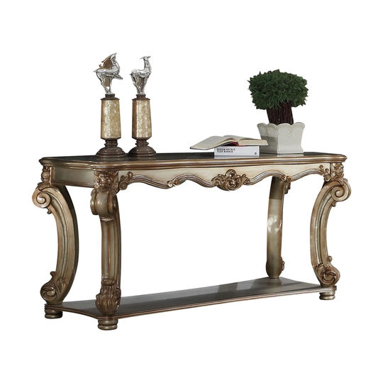 Rectangular Wood Sofa Table in Gold Patina Finish