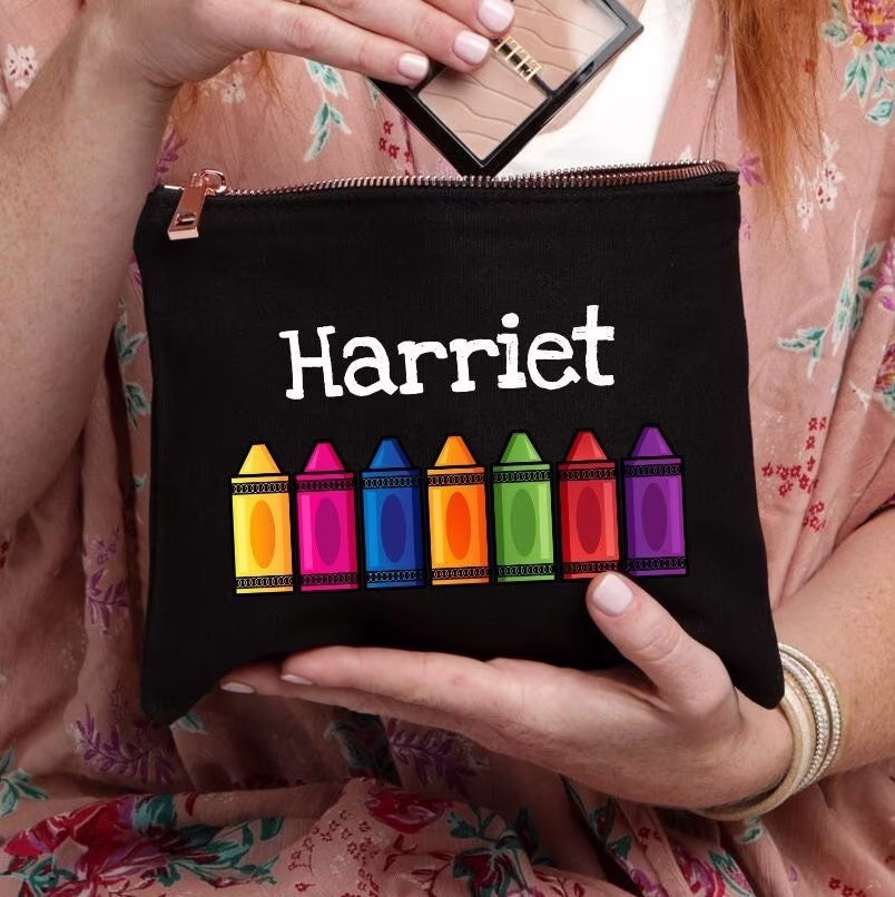 Crayon Bag, Kids Gift For Teacher, Personalized Makeup Pencil Teacher Coloring Gift