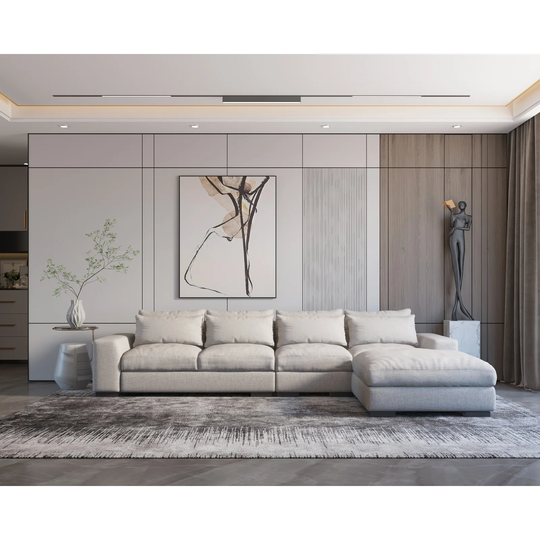 Modern Modular Down Sectional Sofa,Light Grey/Dark Blue