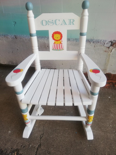 Personalised Children's Rocking Chair - Cute Circus Theme Made To Order