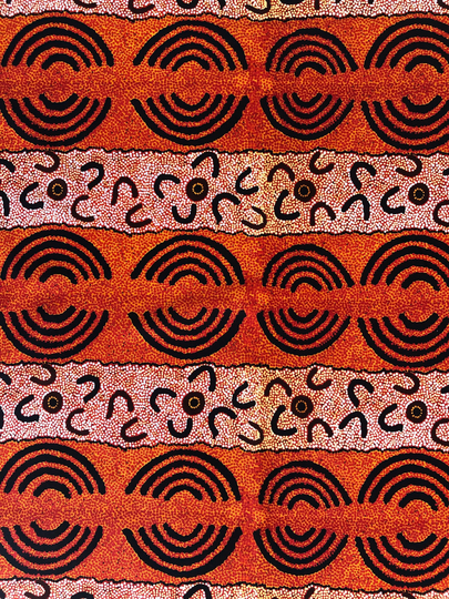 Aboriginal Art Maureen Indigenous Women's Ceremony Abstract Black Orange Quilting Cotton Fabric By 1/4, 1/2 Yard Or Fat Quarter