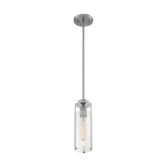 Marina 1-Light Mini Pendant Fixture - Brushed Nickel Finish with Clear Glass - Brushed Nickel - Brushed Nickel