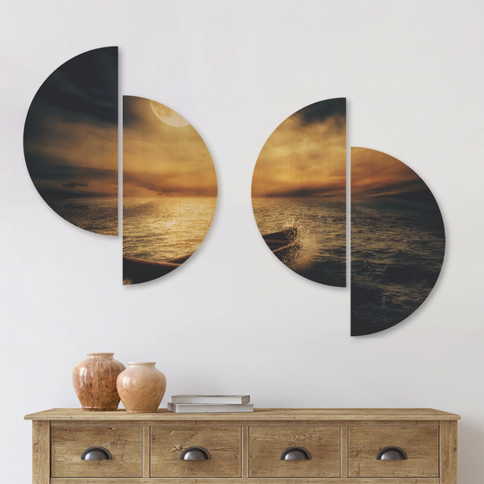 Designart 'Middle of Ocean after Storm' Floral Wood Wall Art Set of 4 Half Circles - Multi-Color