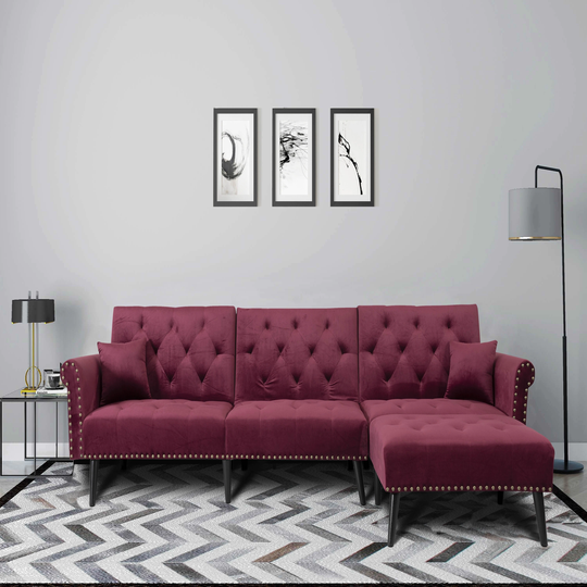 Modern Sectional Sofa,Futon Couch with Reversible Chaise Red