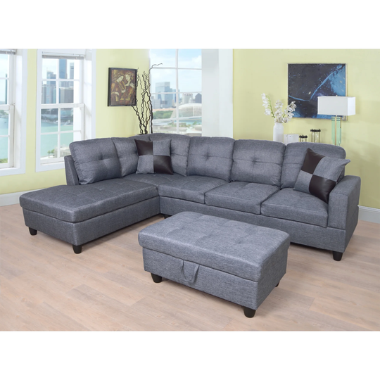 3-Pieces Sectional Sofa Set,Left Facing,Grey Linen(128A)