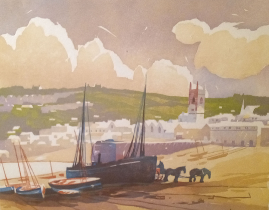Ernest W. Watson | American 1884-1969, "Tide Out, St. Ives", Color Woodblock, 1939, Signed in Pencil, | Free Shipping