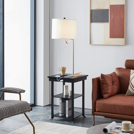 End Table With Lamp Attached, Bedside Floor & Charging Station