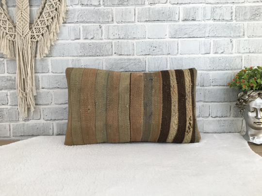 Sofa Kilim Pillow, Cushion, Pillow Cover, Throw Bohemian 12 X 20'' Boho Wool 1696
