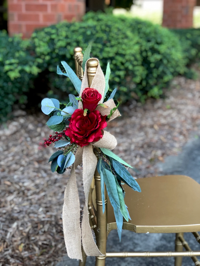 Aisle Marker Pew Chair Arch Decoration Flowers - Red Rose Eucalyptus Burlap Winter Christmas Valentine's Wedding