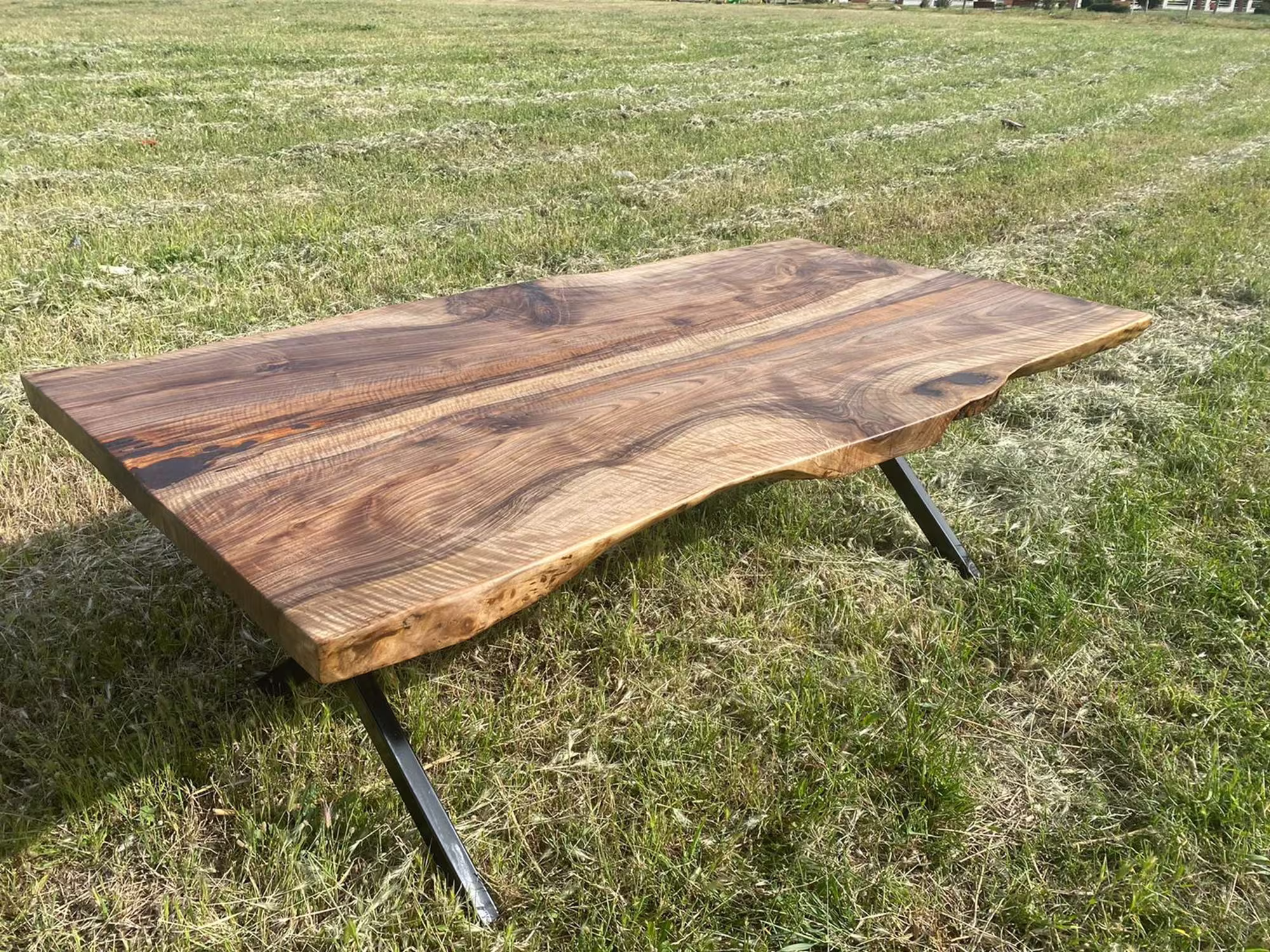 Live Edge Table, Walnut Dining Industrial Solid American Black Walnut, Table Legs