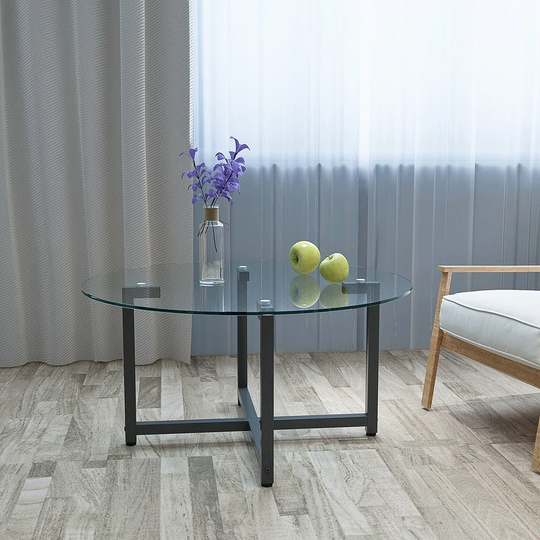 Clear Small Round Glass Coffee Table Center Table for Living Room