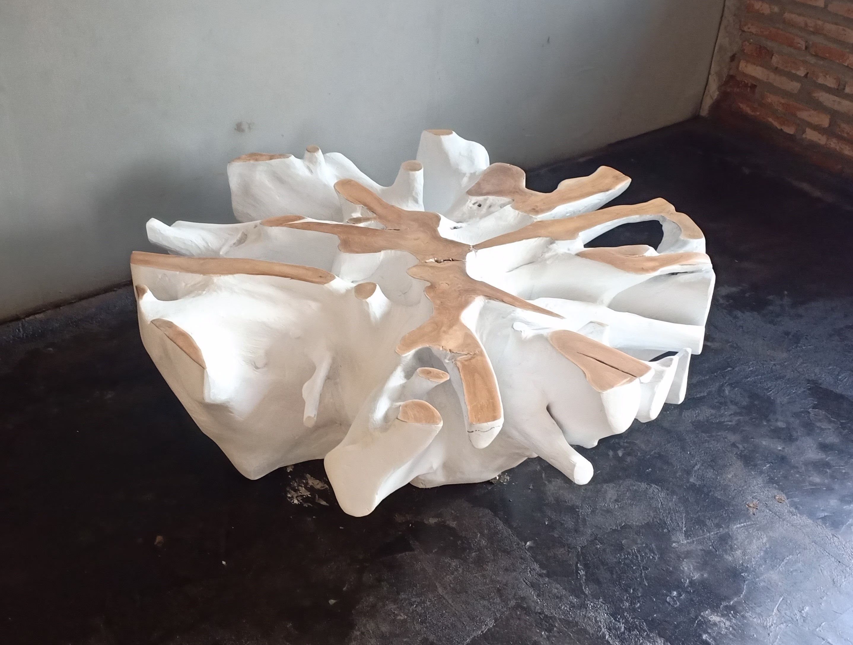 White Round Teak Root Coffee Table - Natural Wood
