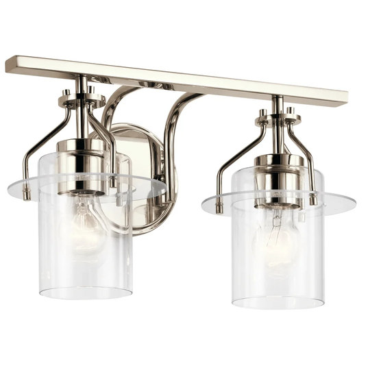 Kichler Everett 16 Inch 2 Light Vanity Light with Clear Glass in Polished Nickel