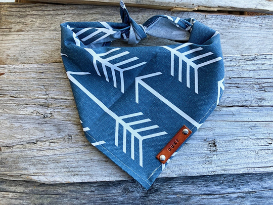 Dog Bandana Over The Collar, Arrows, Bandana, Traditional Tie, Personalized Leather Name Tag, Scarf, Pet Accessories
