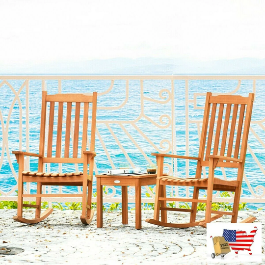 Outdoor Rocking Chair Patio Garden Set 3 Pcs Eucalyptus With Coffee Table Quick Assembly Seating Patio Set Outdoor