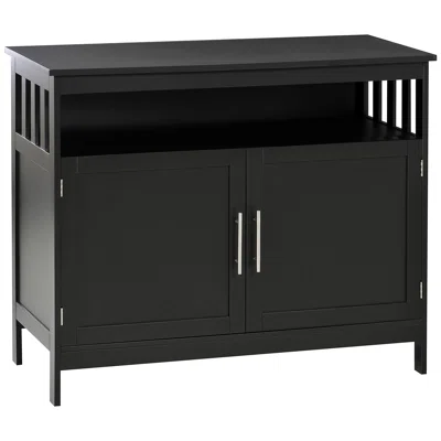 Red Barrel Studio® Kitchen Sideboard, Buffet Cabinet, Wooden Storage Console Table With 2-Level Cabinet And Open Shelf, Black