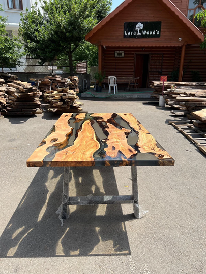 Handmade Epoxy Table, Custom 72" X 42" Olive Wood Clear Dining Live Edge Order For Rob F
