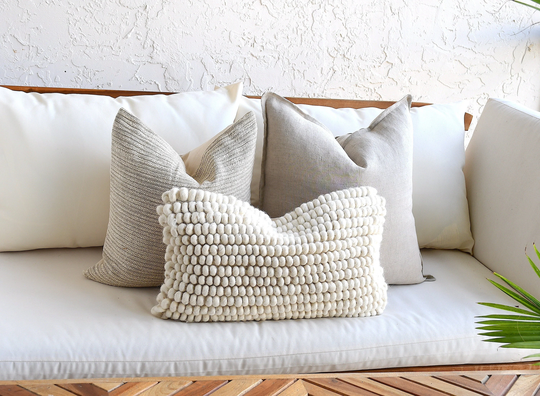3 Neutral Boho Pillow Set | Beige Sofa White Mud Cloth Decor Textured Cover Lumbar Throw Small