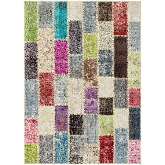 ECARPETGALLERY Hand-knotted Color Transition Patchwork Multi Wool Rug - 4'10 x 7'5