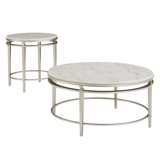 Egan Champagne Silver Finish Marble Top Table by iNSPIRE Q Modern