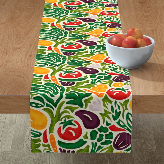 Vibrant Vegetables Table Runner - Veggie Delight By Winkeltriple Bright Colorful Botanical Cotton Sateen Spoonflower
