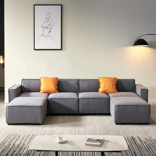 131" U Shape Sectional Sofa for Living Room, Modern Convertible Modular Sectional Couch with Reversible Chaise & 2 Pillows