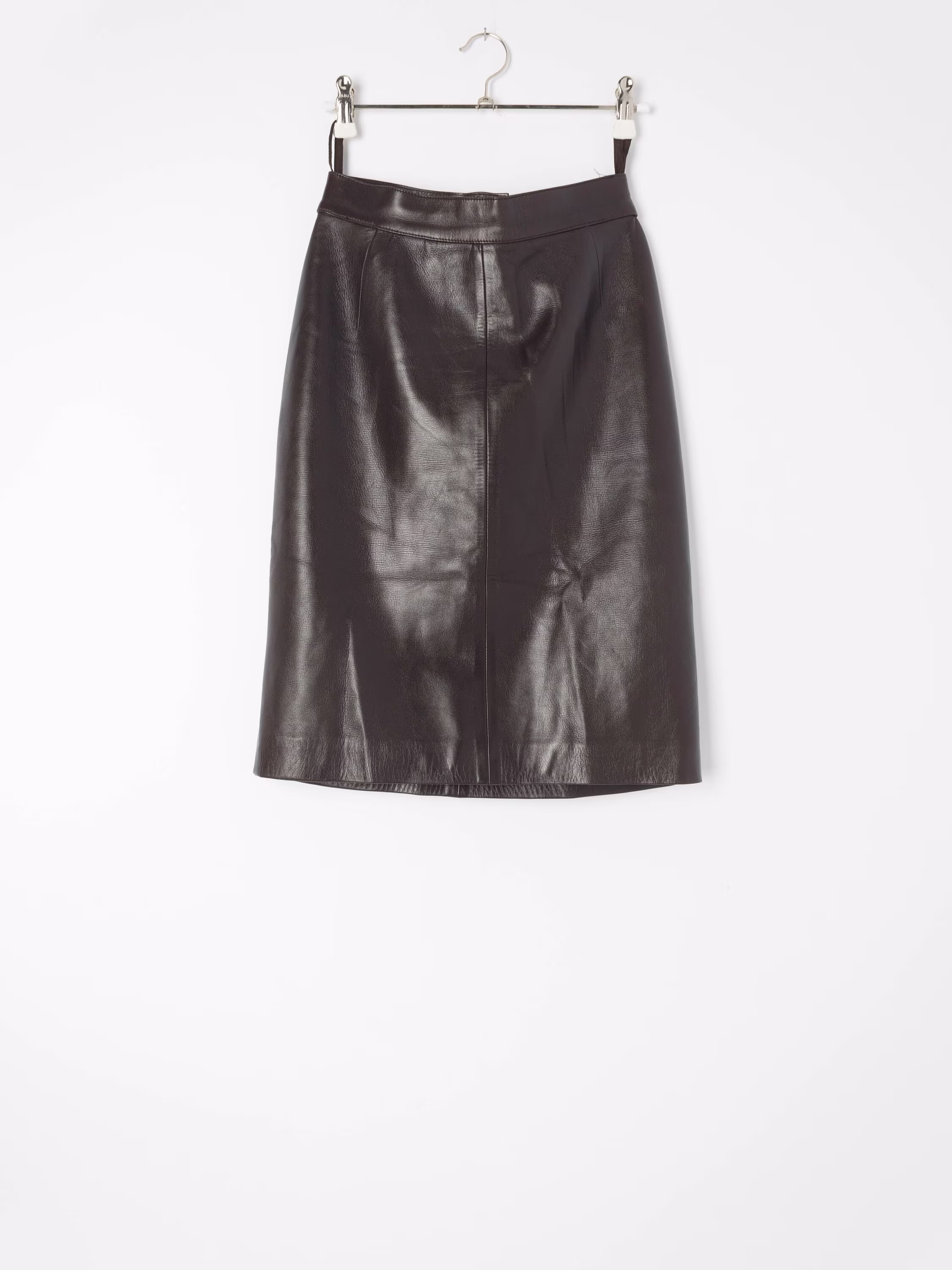 Vintage Loewe Leather Pencil Skirt in Chocolate Brown - Womens Extra Small /