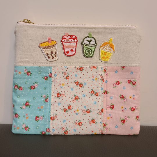 Handmade Patchwork Pouch Bubble Tea Pencil Case Bag Multipurpose Cosmetic Toiletry For Girl Woman Lady Travel