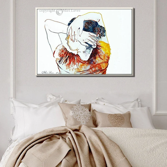 Figure Drawing, Woman Color Picture Above Bed, Painting, Bedroom Art, Colorful Living Room Painting By Miri Lavee