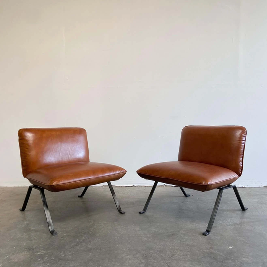 Vintage Style Leather & Iron Base Slipper Chair
